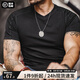 馬登工裝美式萊賽爾涼感T恤收袖口黑色速干健身衣v領(lǐng)修身短袖男夏 炭黑色 【今日下單 順豐包郵】 L