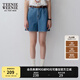 Teenie Weenie小熊牛仔短褲女夏季韓版簡(jiǎn)約休閑松緊高腰時(shí)尚牛仔褲女 深藍(lán)色 M (165)