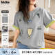 MsShe【原創(chuàng)印花刺繡雙色短袖T恤】大碼女裝2025夏裝胖mm顯瘦上衣 A款-花灰色現(xiàn)貨 3XL