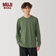 無(wú)印良品（MUJI）男式 水洗粗棉線圓領(lǐng)長(zhǎng)袖T恤 男士打底衫男款純色套頭衫 ABA93C4A 卡其綠 XL (180/104A)
