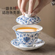 不拙小號三才蓋碗單人茶具一人飲茶碗單個(gè)泡茶青花瓷福蓮多枝小荷蓋碗
