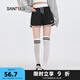 三福短褲2025夏季撞邊英文刺繡設(shè)計(jì)撞色褲子女裝495829 黑色-A L