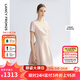 朗姿2025年夏季新款黑色氣質(zhì)收腰短袖女裙子法式高級感高知連衣裙 淡粉色 M