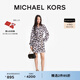 MICHAEL KORS邁克高仕 MK 女士棕櫚印花系帶短款襯衫連衣裙 黑色/白色 048 M
