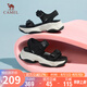 駱駝（CAMEL）動感風(fēng)織帶細閃車縫線魔術(shù)貼松糕底運動涼鞋 L23M504136 黑色 38