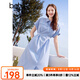 百圖betu女裝2025夏季新款綁帶調(diào)節(jié)通勤美學(xué)條紋連衣裙裙子女2504D02 藍(lán)白條 S