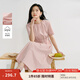 茵曼2025夏季女裝新款歐若風(fēng)圓領(lǐng)抽褶腰帶棉質(zhì)混紡短袖氣質(zhì)連衣裙 淺粉色 M
