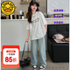 G.DUCKKIDS童裝女童夏裝套裝兒童衣服女大童春秋季25新款短袖闊腿褲兩件套女 白色套裝T346【夏款】 140 尺碼9~10歲【130-140cm】