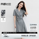 尚都比拉夏季西裝連衣裙女不規(guī)則下擺氣質(zhì)百褶裙收腰顯瘦中長款職場通勤裙