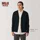 無印良品（MUJI） 男式 羊毛 可水洗高針距 V領(lǐng)開衫 男士毛衣冬季男款AA0PFA4A 黑色 M （170/92A）