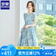 羅蒙（ROMON）年輕女裝v領(lǐng)裙子2025年新款今年流行爆款夏日漂亮收腰碎花連衣裙 油畫藍(lán) M