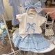 女童公主裙夏裝2025新款洋氣兒童夏季套裝時(shí)髦小女孩半身裙兩件套 藍(lán)色【上衣+裙子】有安全褲 110