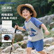 巴帝巴帝夏季嬰幼兒童純棉t恤短褲套裝男女童寶寶套裝 彩藍(lán) 樹葉鱷魚 90