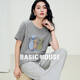 Basic House/百家好可愛貓咪設(shè)計感休閑風夏季新款套頭短袖針織衫 灰色 L