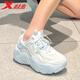 特步花瓣鞋女鞋2024年夏秋季新款厚底復古老爹鞋透氣百搭運動(dòng)鞋休閑鞋 帆白/月光石藍 3.0 38