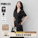 尚都比拉V領(lǐng)短袖印花連衣裙女夏季收腰顯瘦茶歇碎花裙優(yōu)雅通勤中長(zhǎng)裙