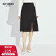 深呼吸DEEP BREATH女裝金屬扣高腰中長(zhǎng)款側(cè)開叉半身裙8200054 黑 S (2碼)