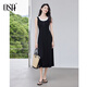 歐莎（OSA）休閑拼接針織連衣裙女2025夏季新款修身顯瘦無(wú)袖背心長(cháng)裙氣質(zhì) 黑色 S