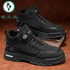 啄木鳥(niǎo)2025新款馬丁靴男鞋旋紐扣高幫皮面耐磨耐臟工作勞保鞋厚底工裝靴 黑色 42