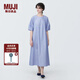 無印良品（MUJI）女式 涼感平紋套頭短袖連衣裙 女裝裙子長裙純棉寬松涼感物語夏季 藍(lán)色條紋 M (160/84A)