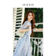 JESSIE法式度假風(fēng)連衣裙夏季2024新款女短袖收腰裙子 藍(lán)色 M