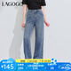 lagogo【100%天絲】透氣柔軟薄牛仔褲女拉谷谷夏季新款顯瘦直筒褲 深牛仔藍(lán)(N2) L
