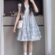 女童連衣裙夏裝2025新款兒童超好看公主裙夏季女孩薄款甜美風(fēng)裙子 清新藍(lán) 160