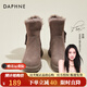 達(dá)芙妮（DAPHNE）雪地靴女皮毛一體冬季加絨加厚保暖短靴女鞋秋冬厚底增高冬棉鞋 棕色 加絨款 跟高4.0cm 36 標(biāo)準(zhǔn)尺碼