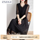 ZXEGI高檔重磅桑蠶絲100%連衣裙女夏季時尚黑色重工刺繡真絲裙子女 黑色 2XL （121-135斤）
