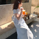 瑜尚臻品小個(gè)子女夏裝氣質(zhì)獨特設計感藍色短袖連衣裙 拼接T恤裙【淺藍M】 建議120斤內