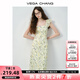VEGA CHANG法式碎花連衣裙女2025夏新款方領荷葉邊設計收腰A字裙 花色 M