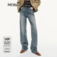 MO&Co.牛仔褲2025秋新品雙芯牛仔重工洗水高光微彈直筒高腰MBE3JENT03 牛仔藍色 S 26