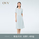 OVV2023春夏新款女裝單面緞三醋酸經(jīng)典圓領(lǐng)清爽百褶短袖連衣裙 藍(lán)灰（凈色）06 L