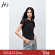 H's純色正肩T恤夏季新品女裝基礎百搭極簡(jiǎn)雙色休閑修身短袖上衣 深灰 M