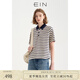 EIN言?；陾l紋撞色POLO領(lǐng)文藝休閑寬松短袖T恤上衣女2025夏季新款 墨藍(lán) M