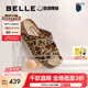 百麗（Belle）張凌赫推薦生巧吐司2代勃肯鞋女25夏新款魔術貼拖鞋D5Z1DBT5 棕色豹紋 （2.0升級） 37 (235mm)