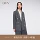 OVV2024春夏新款女裝韓國(guó)進(jìn)口亞麻混紡雙排扣西服外套 牛仔藍(lán)（凈色）13 XL