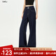 百圖betu女裝2025夏季新款牛仔闊腿褲撞色線微喇仿牛仔長(zhǎng)褲女2507X04 深牛仔藍(lán) S