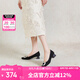 千百度（C.BANNER）絨面高跟鞋春夏款粗跟羊皮女鞋淺口晚晚鞋A23443620 黑色 36 
