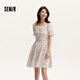 森馬（Semir）【連衣裙合輯】夏天女法式慵懶風(fēng)裙子復(fù)古學(xué)院風(fēng)針織裙雪紡碎花裙 H款碎花雪紡吊帶裙-紅色調(diào)00366 S