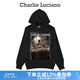 Charlie Luciano人物稻草印花帽衫秋冬新款男女情侶同款寬松潮牌連帽套頭衛(wèi)衣 黑色 XS