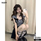 MAGIOPY2025新款釣系約會(huì)小眾不撞款辣妹少女上衣裙子兩件套 灰色上衣+黑色百褶裙 S
