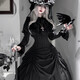 閃動少女（SHANDONGSHAONV）暗黑哥特Lolita魚骨束腰寡婦裙襯衫魔女洛麗塔lolita 莉莉 圖片色(上衣+裙子) M