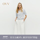 OVV2025春夏新款女裝優(yōu)雅經(jīng)典圓領(lǐng)單排扣短袖針織開衫外套 冰川藍(lán) L