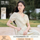 香影v領(lǐng)連衣裙女2025夏裝新款收腰a字裙超好看顯瘦花邊泡泡袖裙子 灰綠 XL 170/92A/125-140斤