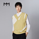 麥檬MM麥檬男裝綿羊毛設計感格子寬松無(wú)袖毛衣馬夾春秋9E8130681 黃色 XL