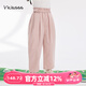 Viciusss丸社童裝女童純棉寬松休閑九分褲2025春季新品兒童運(yùn)動(dòng)褲洋氣百搭 藕粉 120