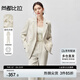 尚都比拉2025春秋職業(yè)西服套裝女面試正裝氣質(zhì)雙排扣西裝兩件套 灰杏色 L