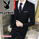 花花公子（PLAYBOY）青少年大學(xué)生面試全套西服套裝男士三件套四季西服套裝2件套男士 黑色西服一件 建議110-125斤
