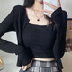 粉媚夢輕薄針織衫女士夏季衣服女裝新款上衣外搭開衫外套薄款披肩罩衫 軟糯純色單排扣薄款開衫黑色 均碼 【建議120斤以內】
